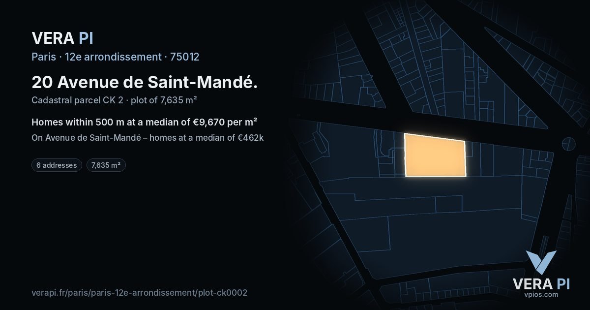 20 Avenue de Saint-Mandé, 12e arrondissement at night – the plot lit, the parcels around coloured by the prices near them