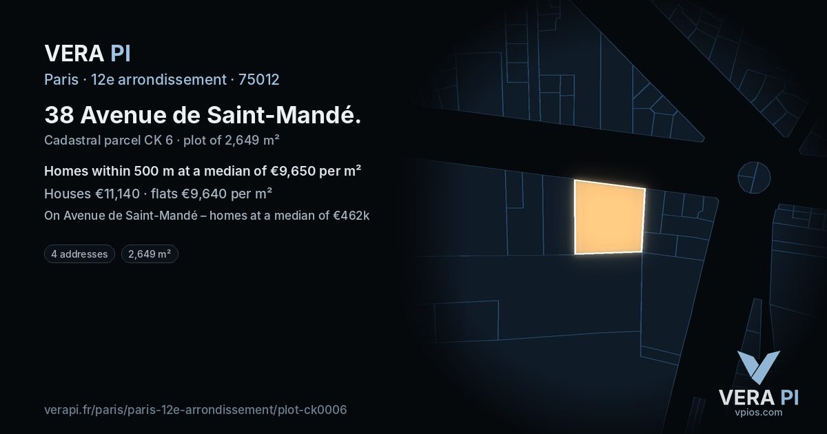 38 Avenue de Saint-Mandé, 12e arrondissement at night – the plot lit, the parcels around coloured by the prices near them
