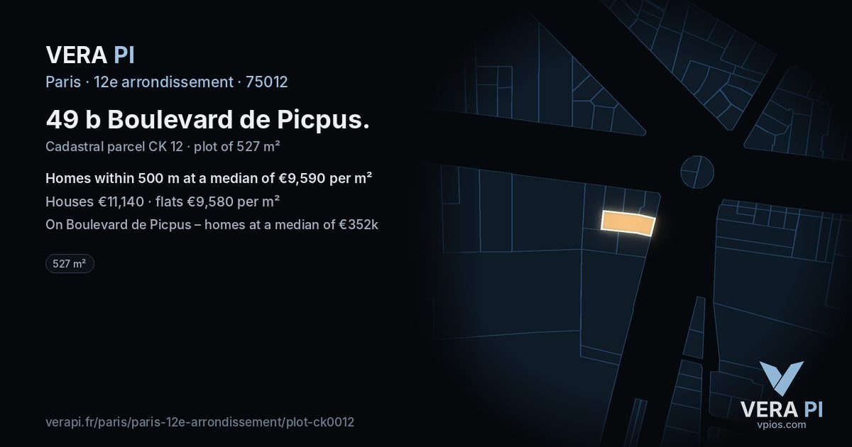 49 b Boulevard de Picpus, 12e arrondissement at night – the plot lit, the parcels around coloured by the prices near them