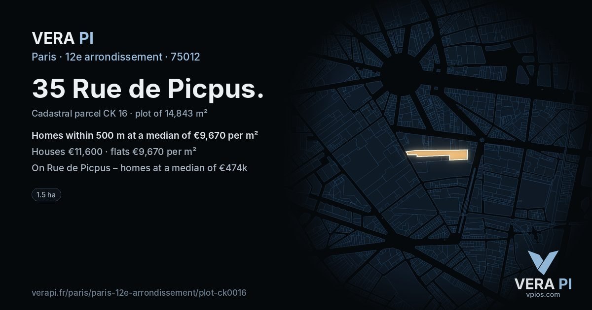 35 Rue de Picpus, 12e arrondissement at night – the plot lit, the parcels around coloured by the prices near them