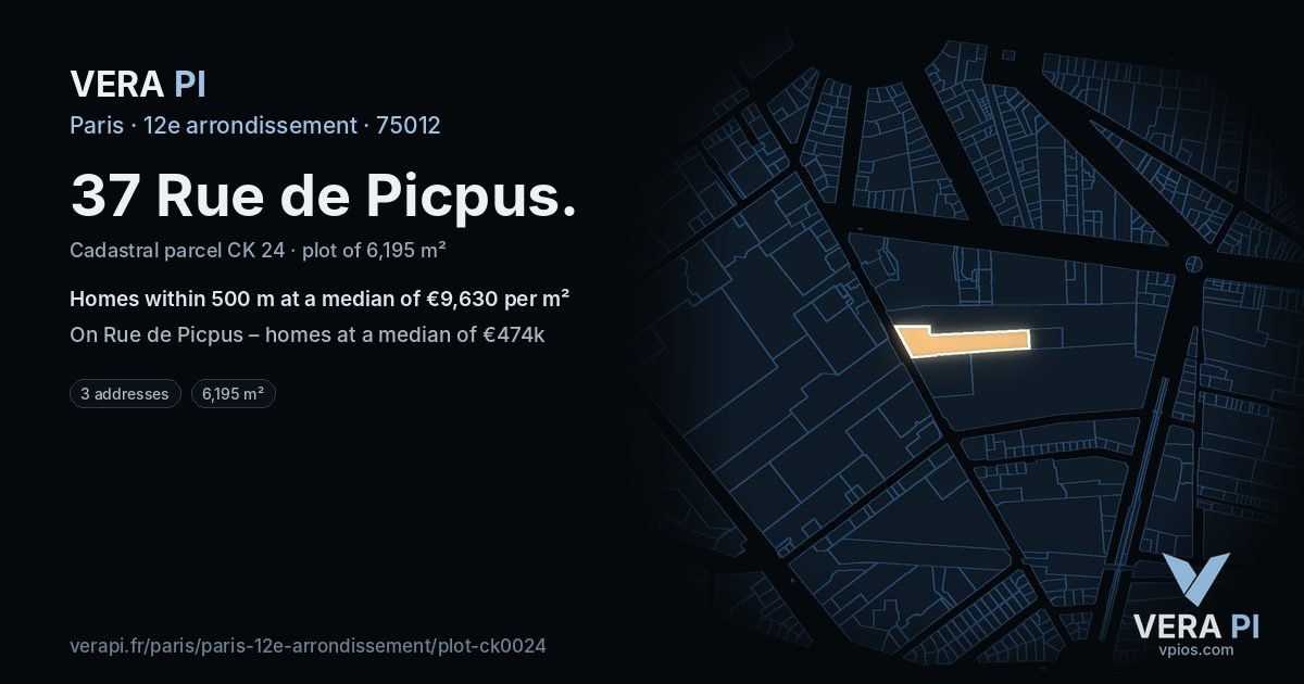 37 Rue de Picpus, 12e arrondissement at night – the plot lit, the parcels around coloured by the prices near them