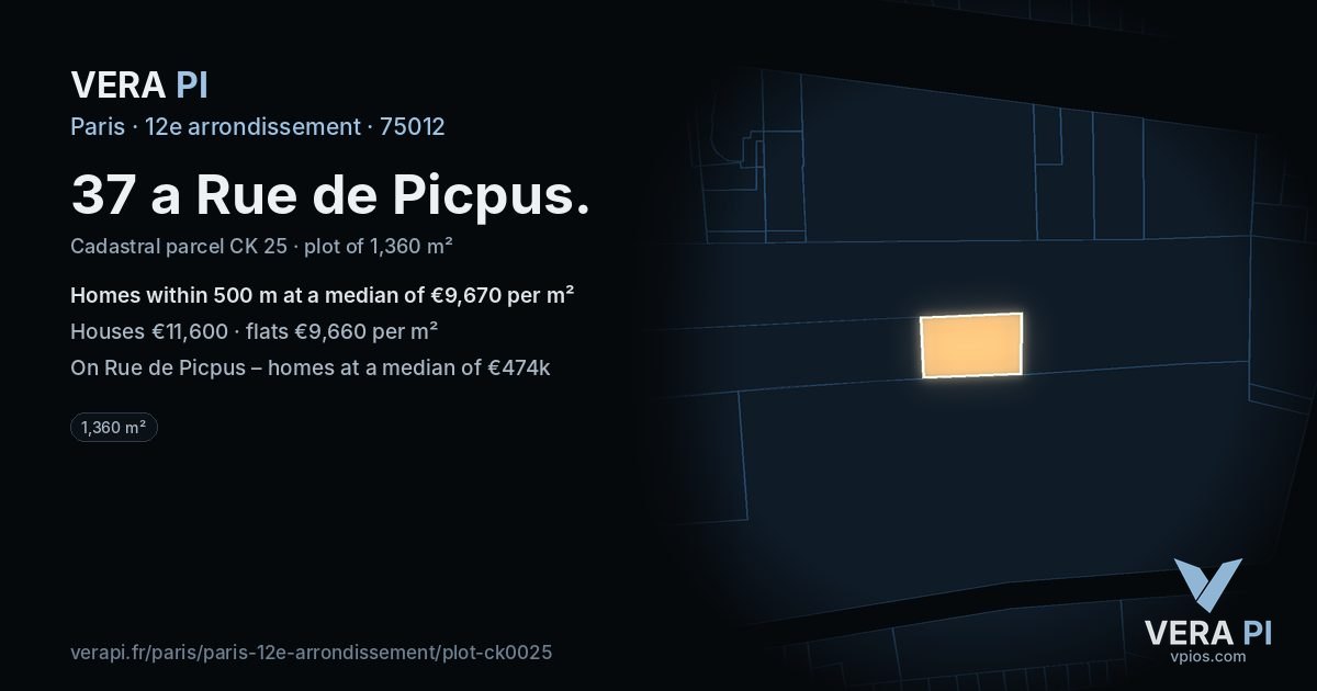 37 a Rue de Picpus, 12e arrondissement at night – the plot lit, the parcels around coloured by the prices near them