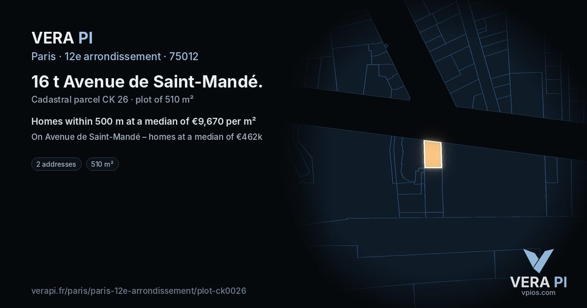 16 t Avenue de Saint-Mandé, 12e arrondissement at night – the plot lit, the parcels around coloured by the prices near them