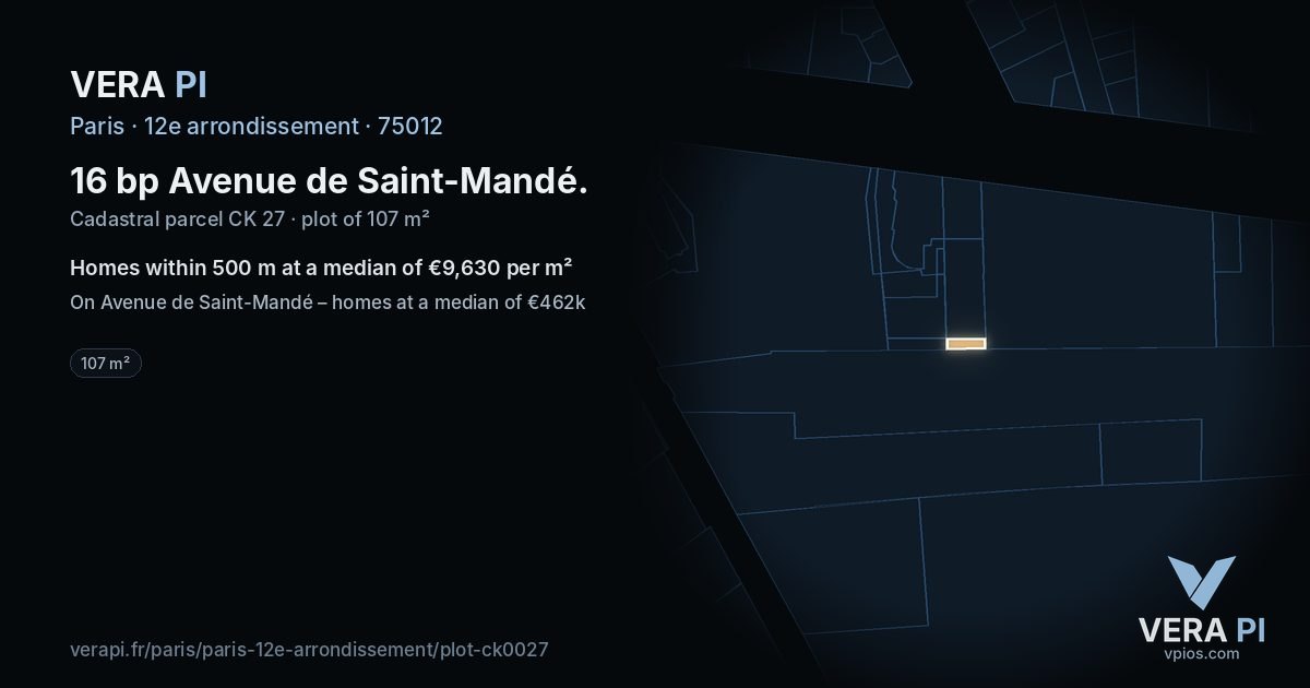 16 bp Avenue de Saint-Mandé, 12e arrondissement at night – the plot lit, the parcels around coloured by the prices near them