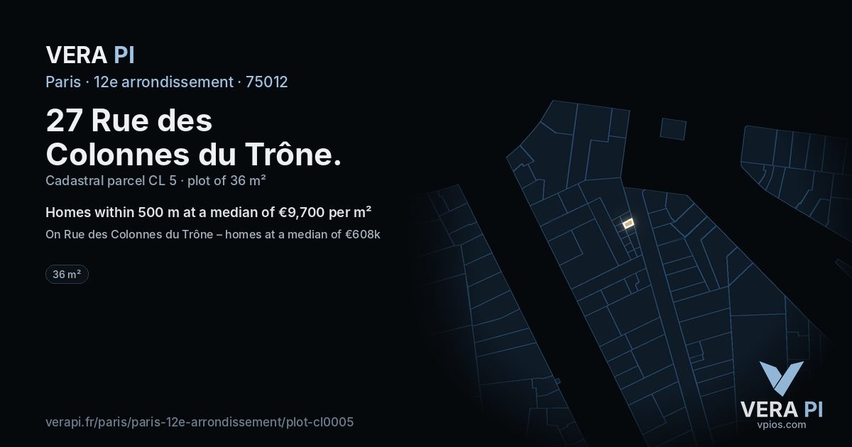 27 Rue des Colonnes du Trône, 12e arrondissement at night – the plot lit, the parcels around coloured by the prices near them
