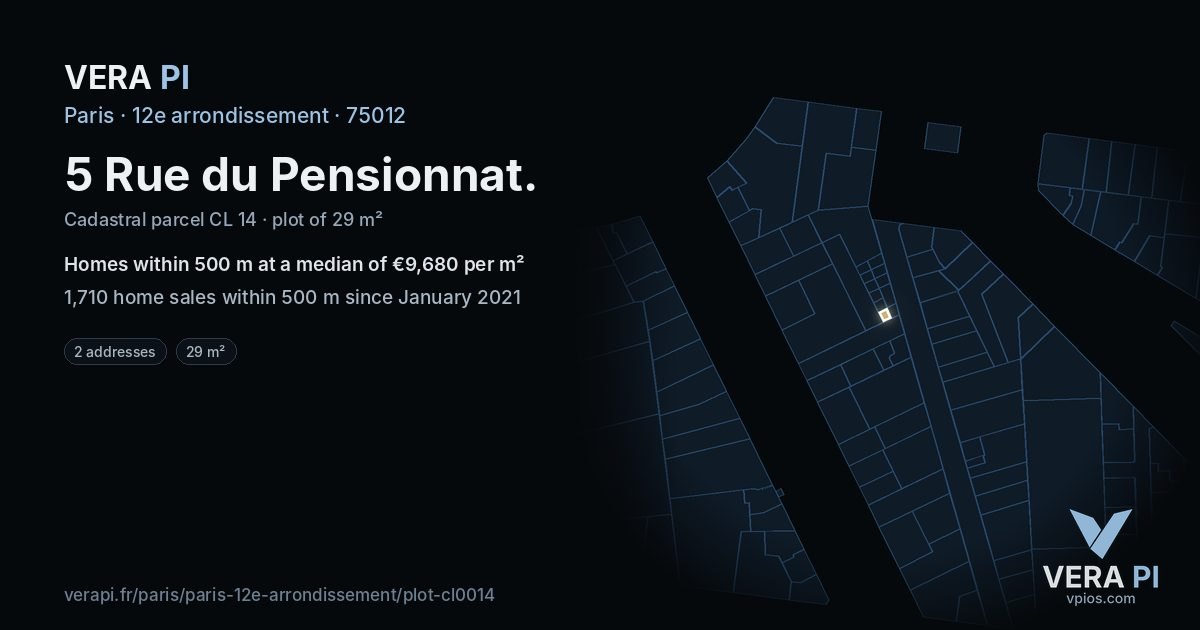 5 Rue du Pensionnat, 12e arrondissement at night – the plot lit, the parcels around coloured by the prices near them