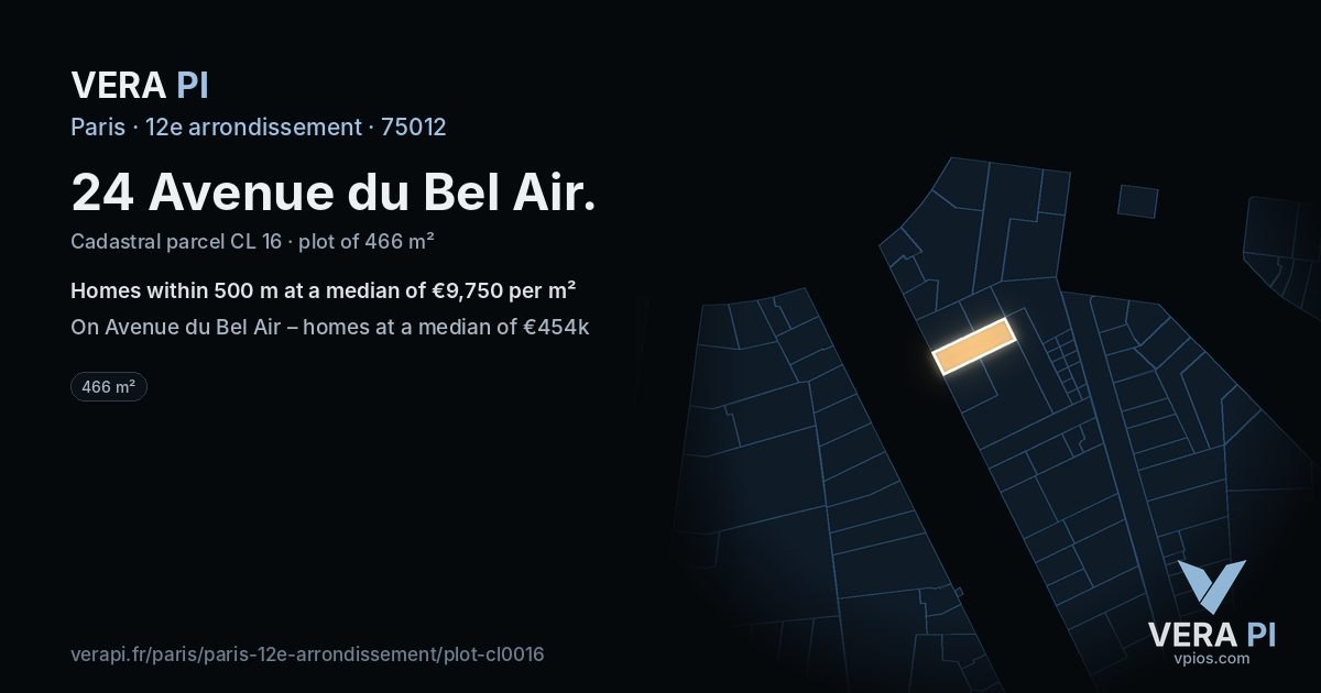 24 Avenue du Bel Air, 12e arrondissement at night – the plot lit, the parcels around coloured by the prices near them