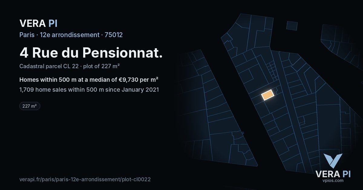 4 Rue du Pensionnat, 12e arrondissement at night – the plot lit, the parcels around coloured by the prices near them