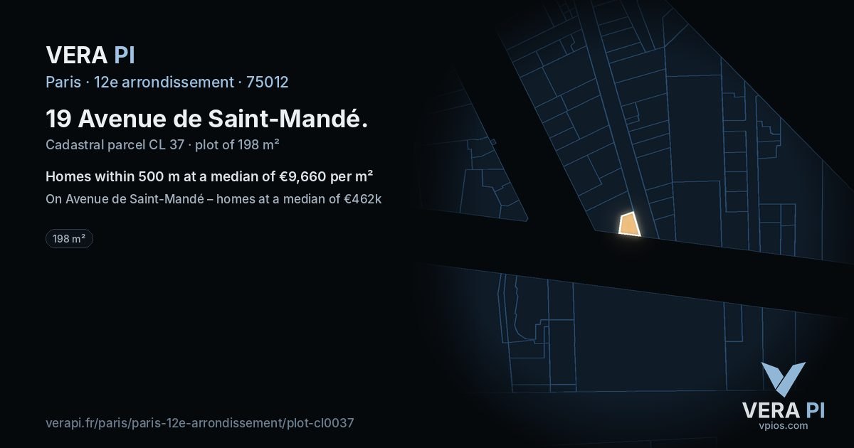 19 Avenue de Saint-Mandé, 12e arrondissement at night – the plot lit, the parcels around coloured by the prices near them
