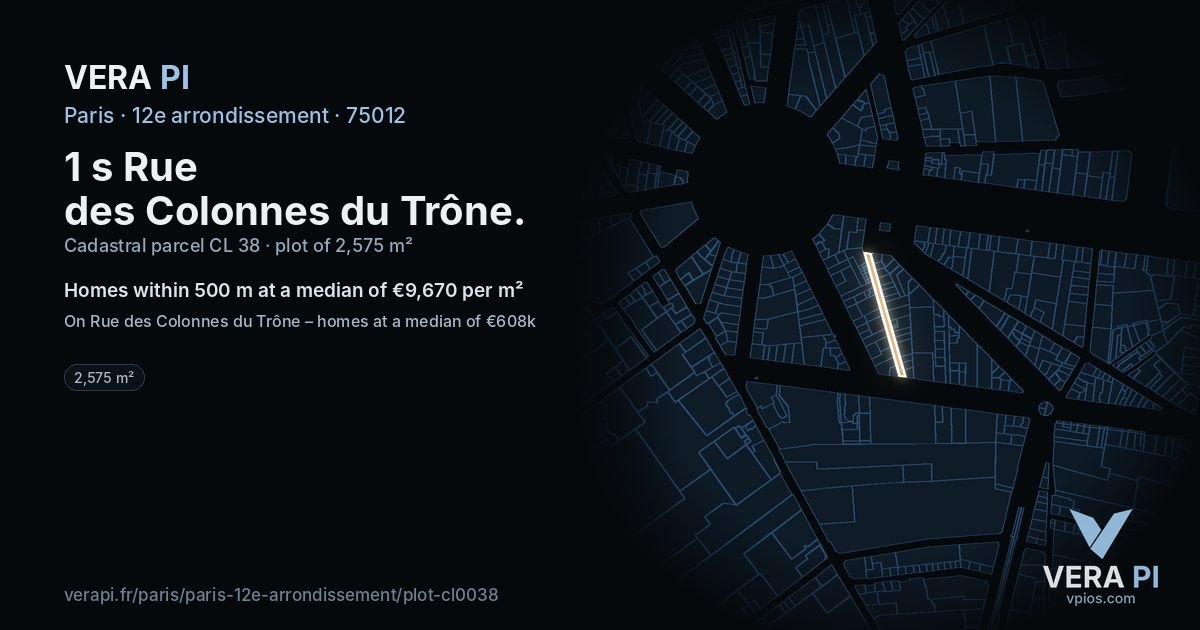 1 s Rue des Colonnes du Trône, 12e arrondissement at night – the plot lit, the parcels around coloured by the prices near them