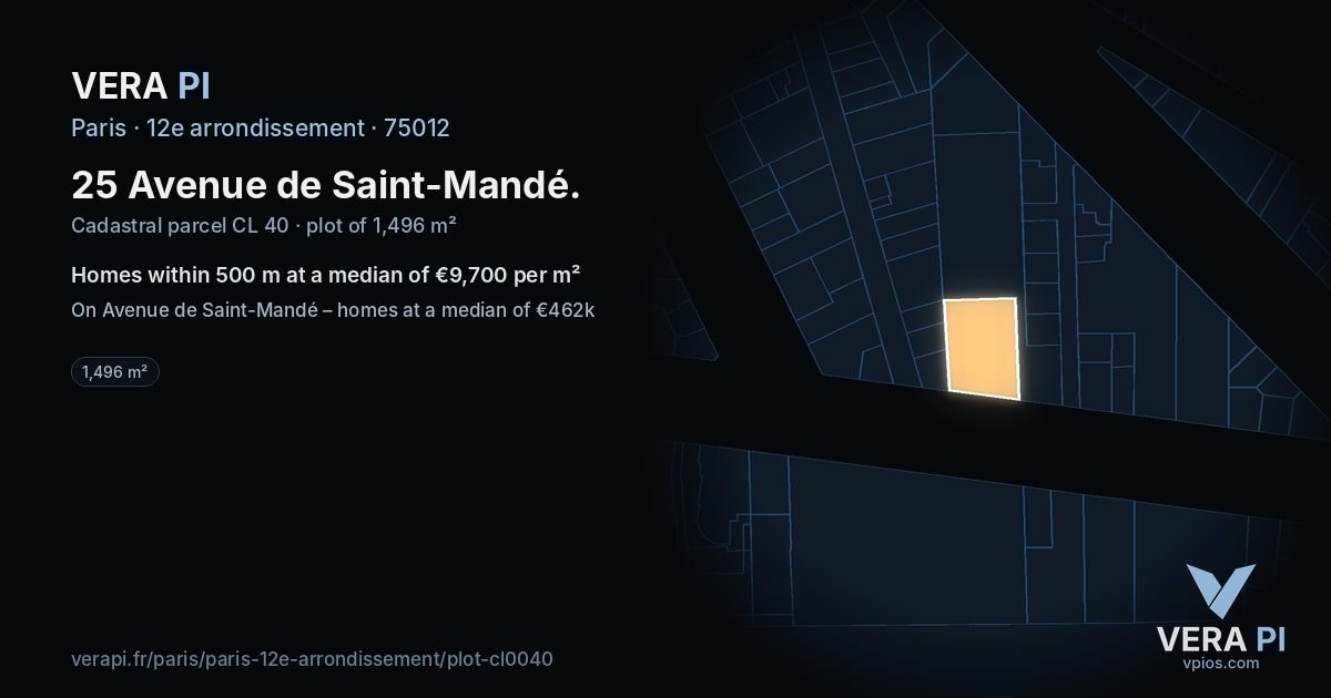 25 Avenue de Saint-Mandé, 12e arrondissement at night – the plot lit, the parcels around coloured by the prices near them