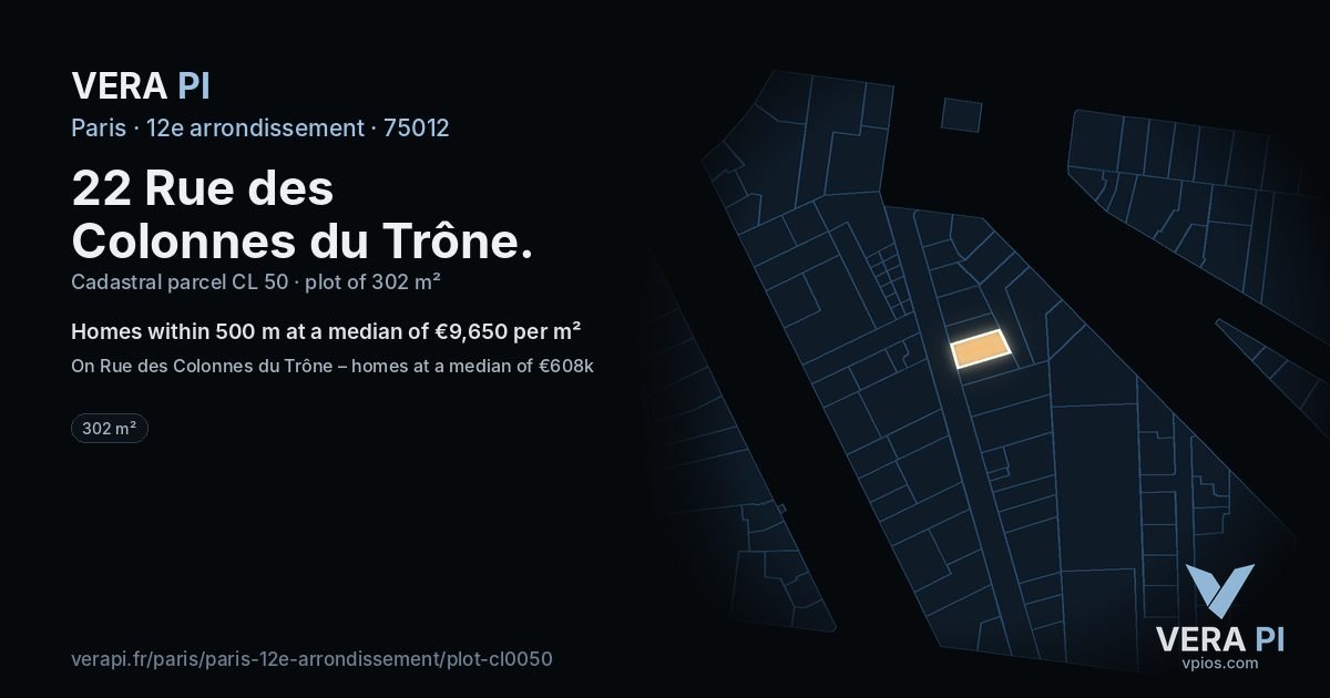 22 Rue des Colonnes du Trône, 12e arrondissement at night – the plot lit, the parcels around coloured by the prices near them