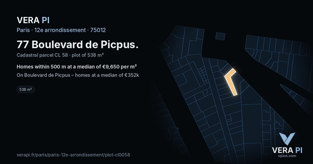 77 Boulevard de Picpus, 12e arrondissement at night – the plot lit, the parcels around coloured by the prices near them