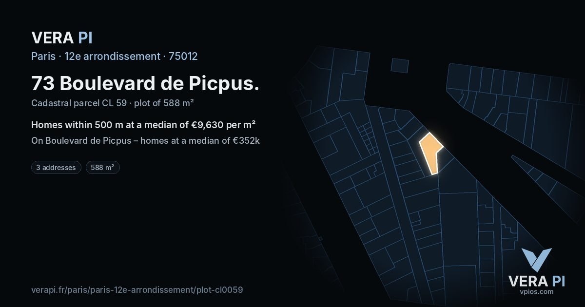 73 Boulevard de Picpus, 12e arrondissement at night – the plot lit, the parcels around coloured by the prices near them