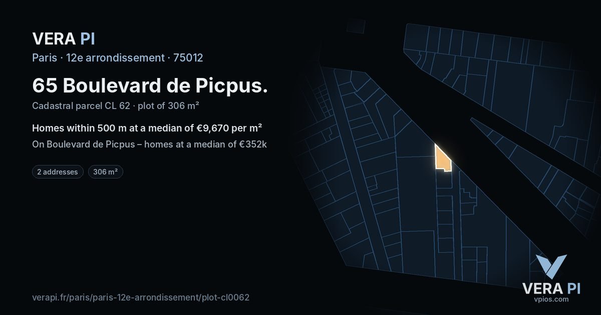 65 Boulevard de Picpus, 12e arrondissement at night – the plot lit, the parcels around coloured by the prices near them
