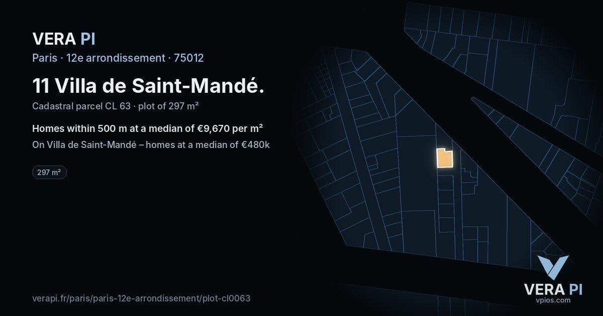 11 Villa de Saint-Mandé, 12e arrondissement at night – the plot lit, the parcels around coloured by the prices near them