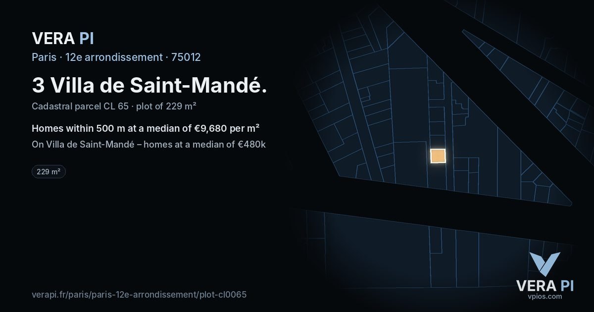 3 Villa de Saint-Mandé, 12e arrondissement at night – the plot lit, the parcels around coloured by the prices near them