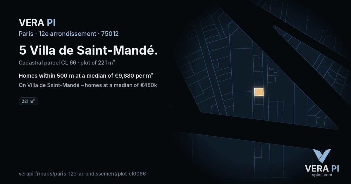 5 Villa de Saint-Mandé, 12e arrondissement at night – the plot lit, the parcels around coloured by the prices near them