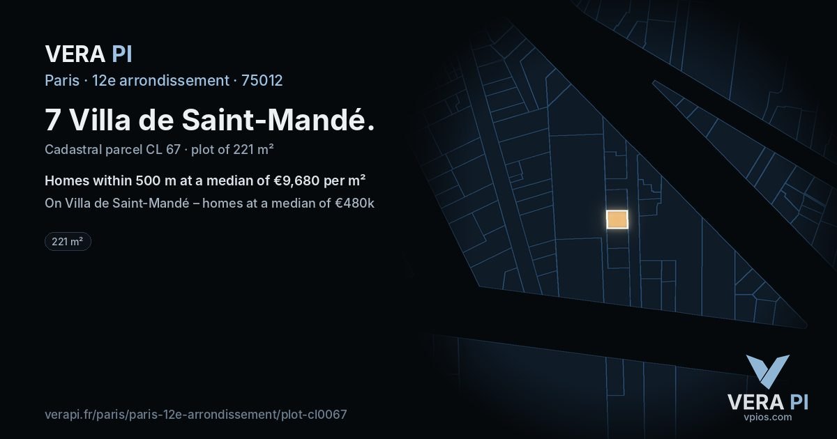 7 Villa de Saint-Mandé, 12e arrondissement at night – the plot lit, the parcels around coloured by the prices near them