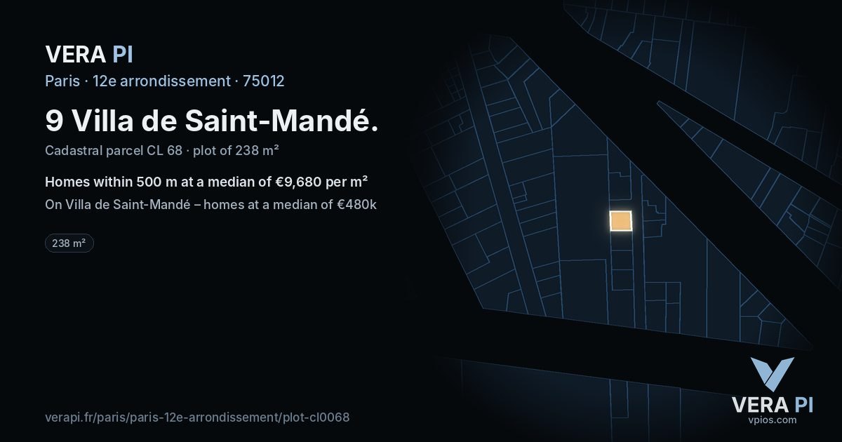 9 Villa de Saint-Mandé, 12e arrondissement at night – the plot lit, the parcels around coloured by the prices near them
