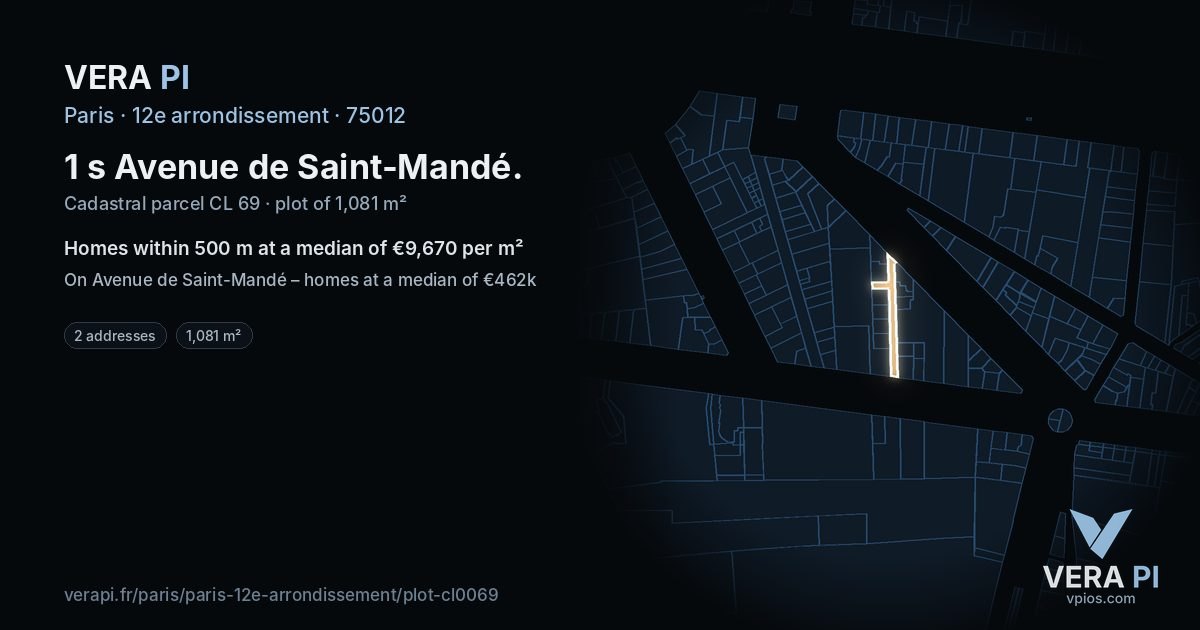 1 s Avenue de Saint-Mandé, 12e arrondissement at night – the plot lit, the parcels around coloured by the prices near them