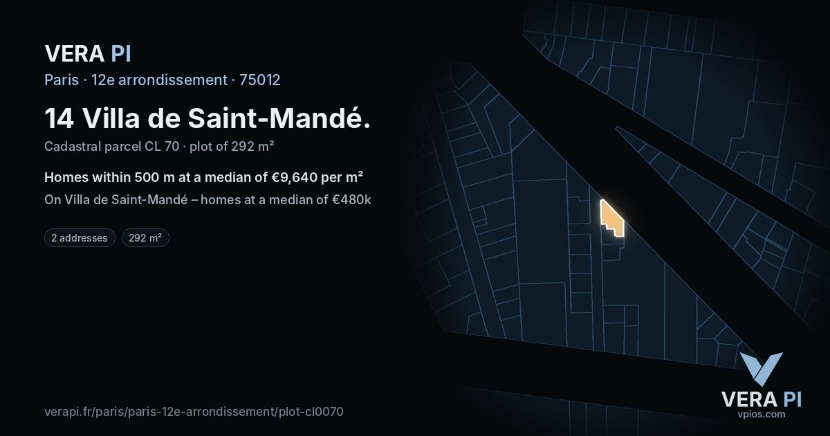 14 Villa de Saint-Mandé, 12e arrondissement at night – the plot lit, the parcels around coloured by the prices near them