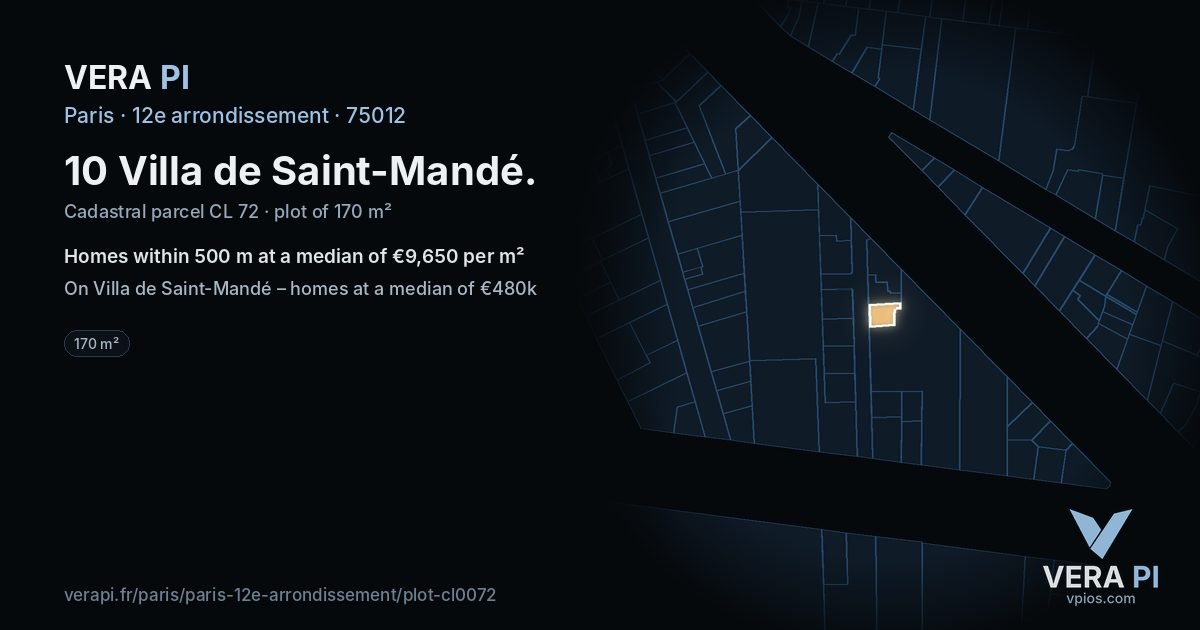 10 Villa de Saint-Mandé, 12e arrondissement at night – the plot lit, the parcels around coloured by the prices near them
