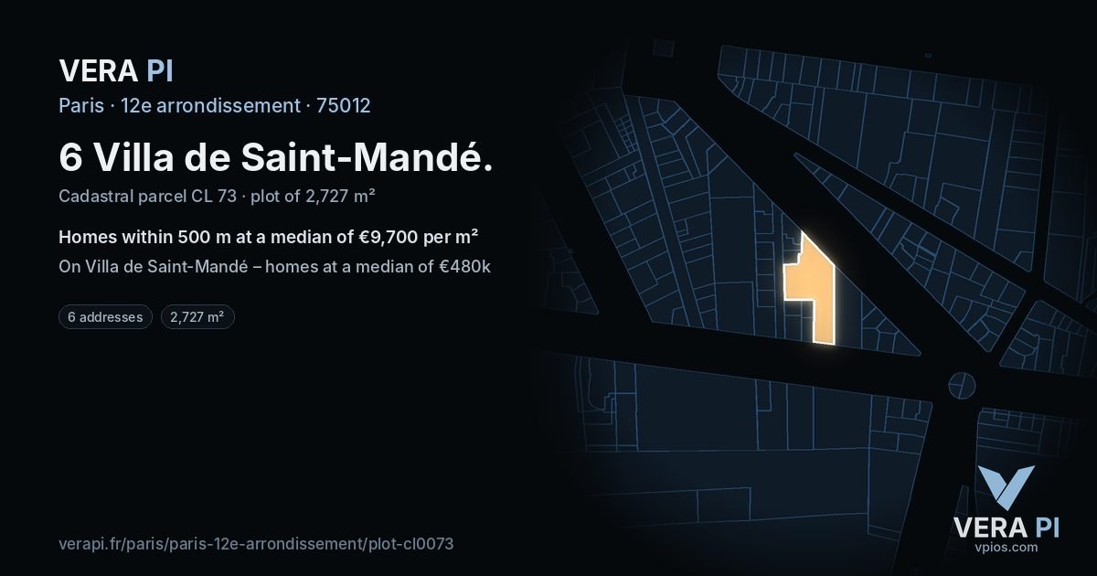 6 Villa de Saint-Mandé, 12e arrondissement at night – the plot lit, the parcels around coloured by the prices near them