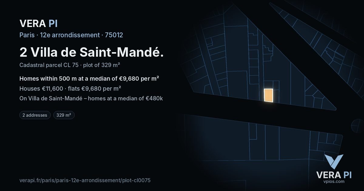 2 Villa de Saint-Mandé, 12e arrondissement at night – the plot lit, the parcels around coloured by the prices near them