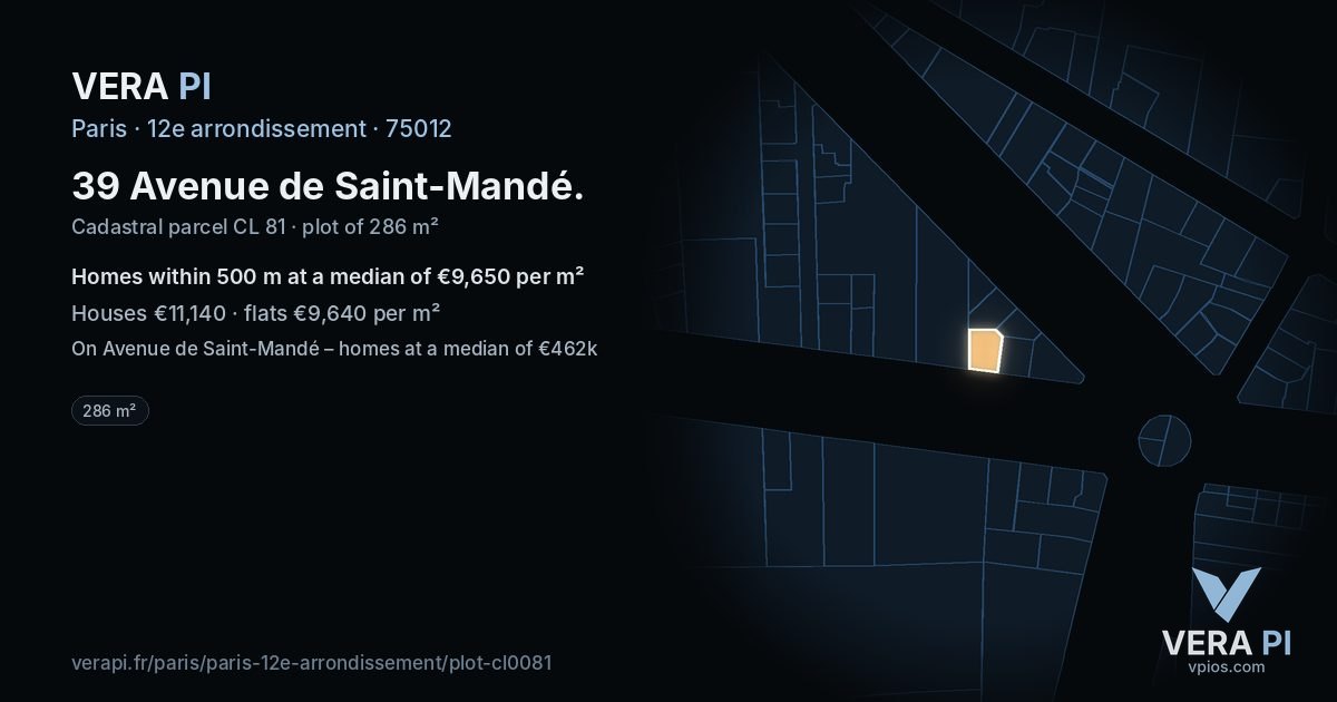 39 Avenue de Saint-Mandé, 12e arrondissement at night – the plot lit, the parcels around coloured by the prices near them