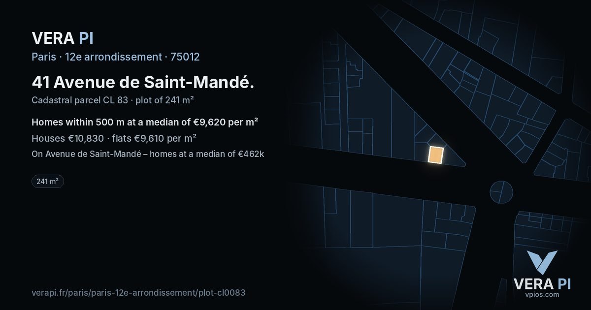 41 Avenue de Saint-Mandé, 12e arrondissement at night – the plot lit, the parcels around coloured by the prices near them