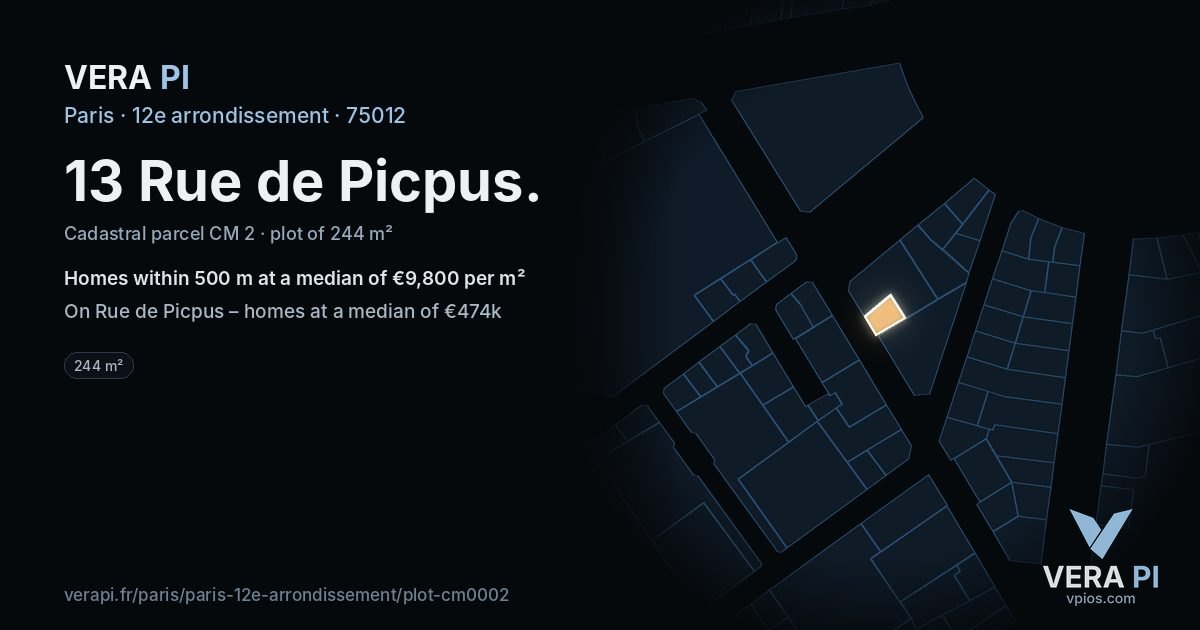 13 Rue de Picpus, 12e arrondissement at night – the plot lit, the parcels around coloured by the prices near them