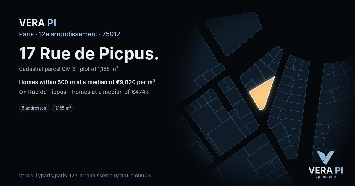 17 Rue de Picpus, 12e arrondissement at night – the plot lit, the parcels around coloured by the prices near them