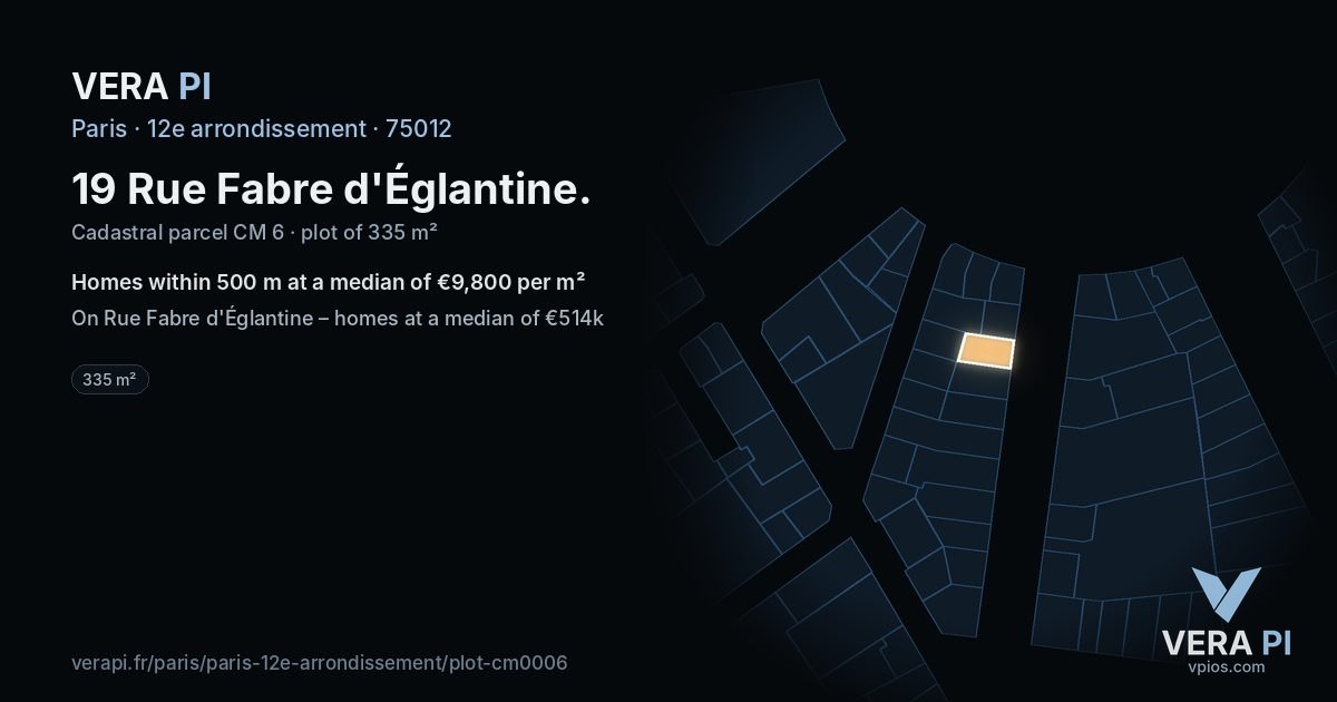 19 Rue Fabre d'Églantine, 12e arrondissement at night – the plot lit, the parcels around coloured by the prices near them