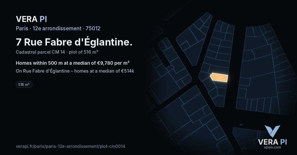 7 Rue Fabre d'Églantine, 12e arrondissement at night – the plot lit, the parcels around coloured by the prices near them