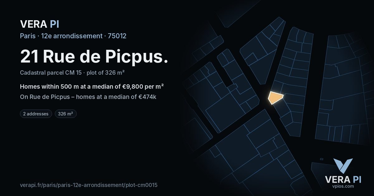 21 Rue de Picpus, 12e arrondissement at night – the plot lit, the parcels around coloured by the prices near them