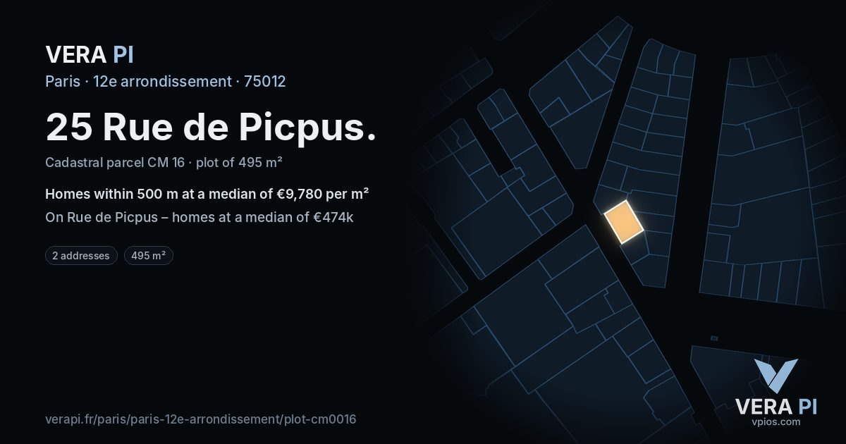 25 Rue de Picpus, 12e arrondissement at night – the plot lit, the parcels around coloured by the prices near them