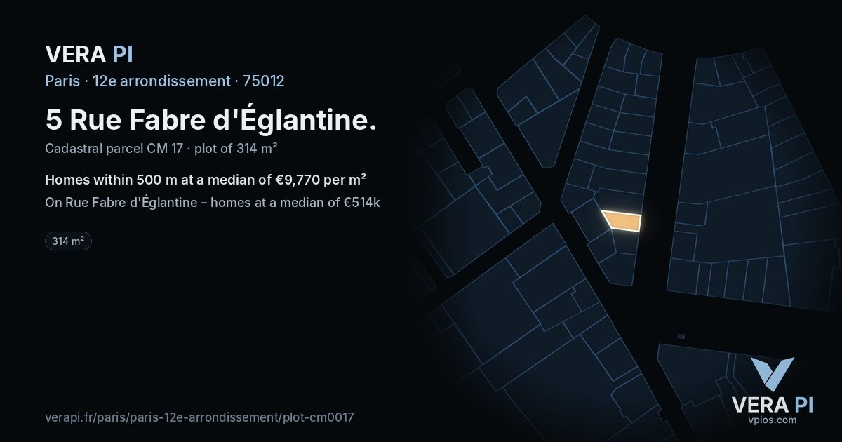 5 Rue Fabre d'Églantine, 12e arrondissement at night – the plot lit, the parcels around coloured by the prices near them