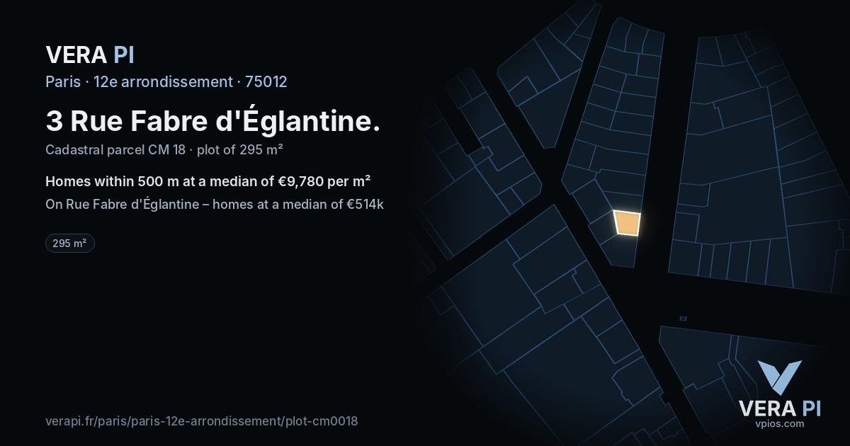 3 Rue Fabre d'Églantine, 12e arrondissement at night – the plot lit, the parcels around coloured by the prices near them