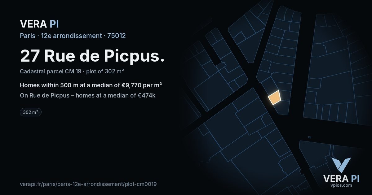 27 Rue de Picpus, 12e arrondissement at night – the plot lit, the parcels around coloured by the prices near them