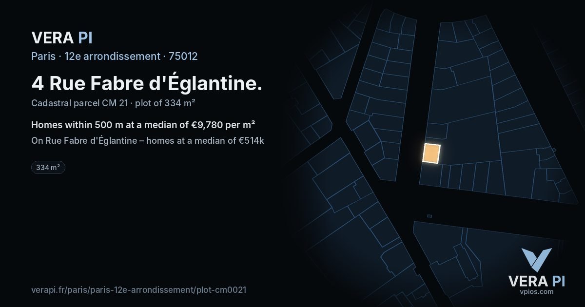 4 Rue Fabre d'Églantine, 12e arrondissement at night – the plot lit, the parcels around coloured by the prices near them
