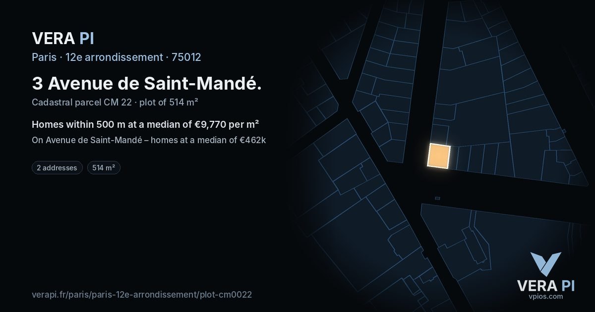3 Avenue de Saint-Mandé, 12e arrondissement at night – the plot lit, the parcels around coloured by the prices near them
