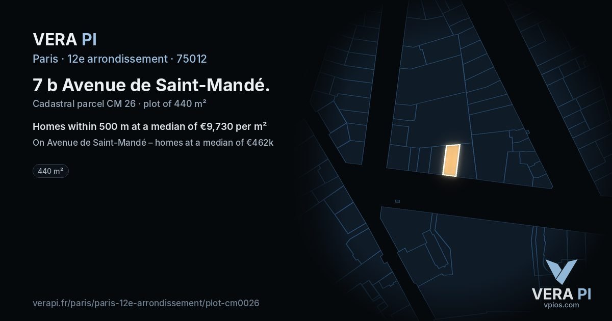 7 b Avenue de Saint-Mandé, 12e arrondissement at night – the plot lit, the parcels around coloured by the prices near them