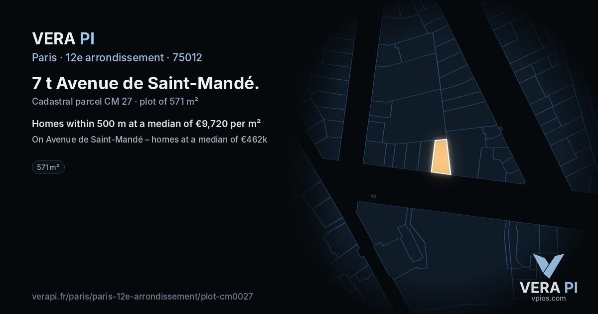 7 t Avenue de Saint-Mandé, 12e arrondissement at night – the plot lit, the parcels around coloured by the prices near them