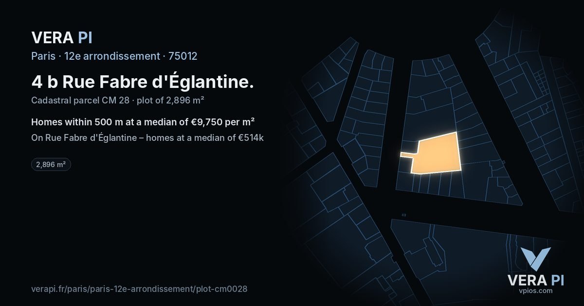4 b Rue Fabre d'Églantine, 12e arrondissement at night – the plot lit, the parcels around coloured by the prices near them