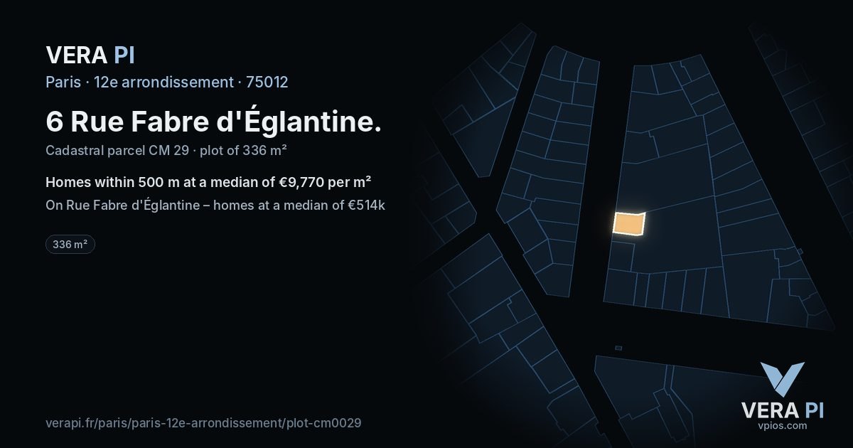 6 Rue Fabre d'Églantine, 12e arrondissement at night – the plot lit, the parcels around coloured by the prices near them