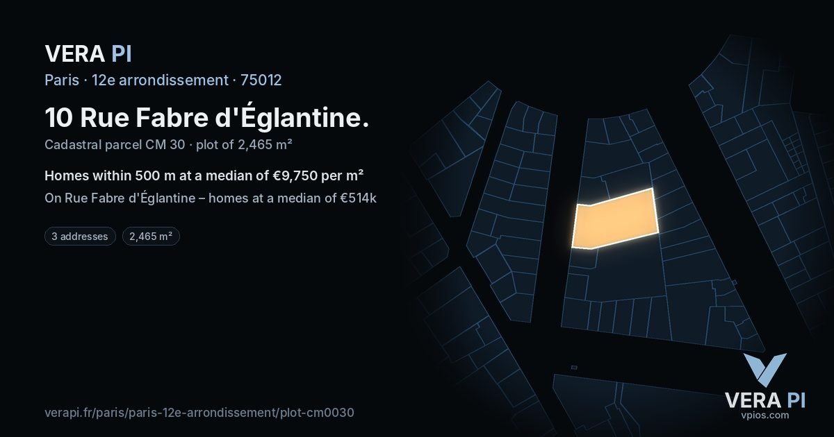 10 Rue Fabre d'Églantine, 12e arrondissement at night – the plot lit, the parcels around coloured by the prices near them