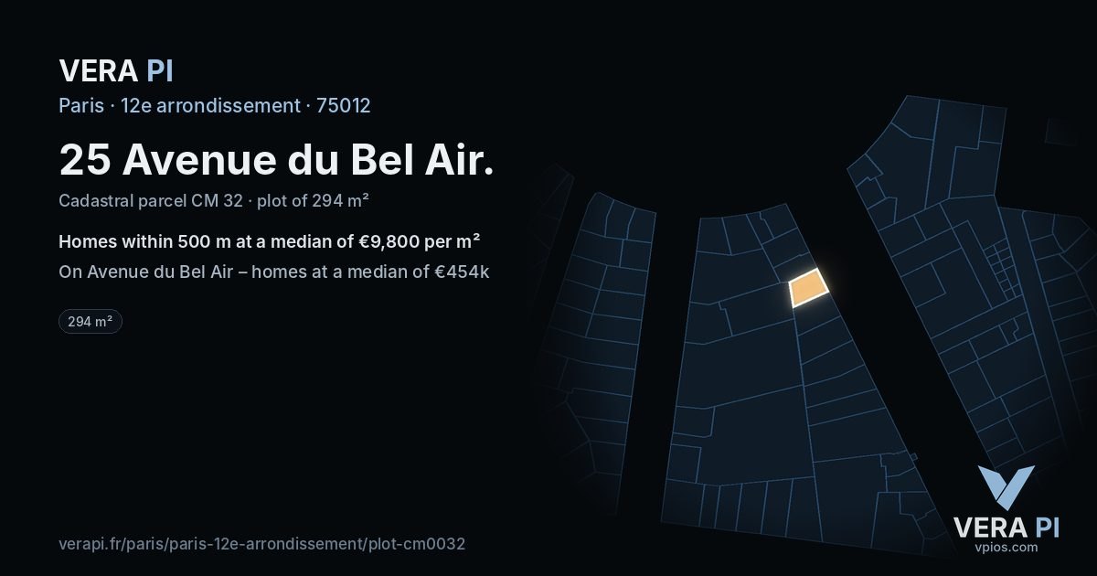 25 Avenue du Bel Air, 12e arrondissement at night – the plot lit, the parcels around coloured by the prices near them