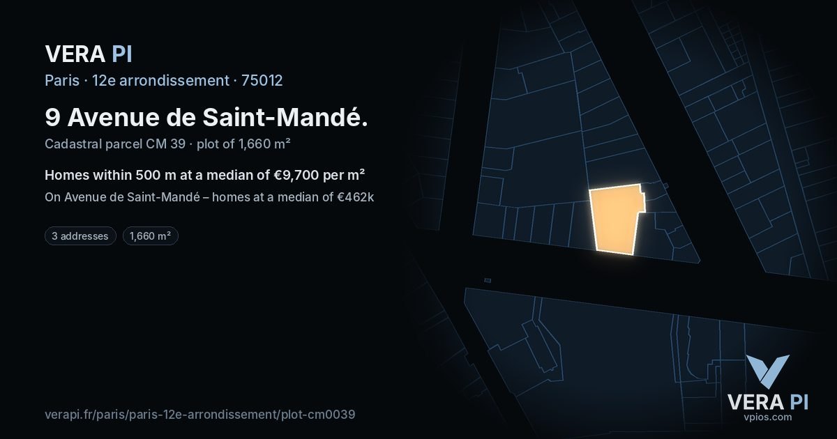 9 Avenue de Saint-Mandé, 12e arrondissement at night – the plot lit, the parcels around coloured by the prices near them