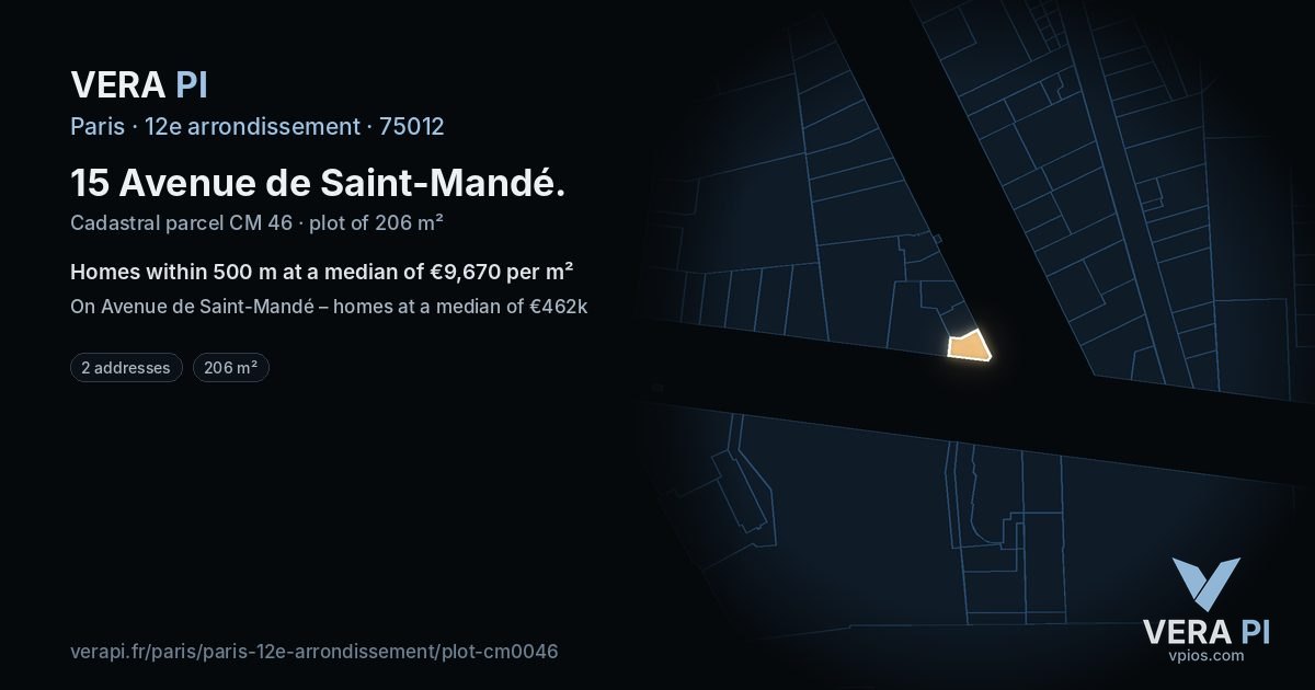 15 Avenue de Saint-Mandé, 12e arrondissement at night – the plot lit, the parcels around coloured by the prices near them